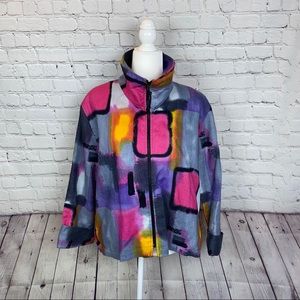 Caroline Rose Zip Front Multi Color Linen Blazer